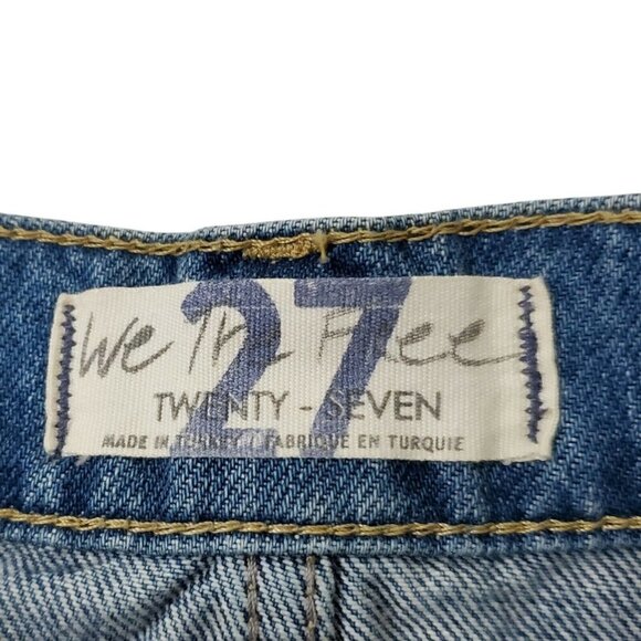 Free People Denim Mini Skirt 27 Hallie Midstone Distressed Raw Hem Boho - Picture 6 of 10